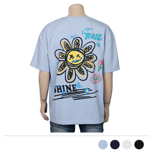 MTSS23079 로즈샤인 프린팅 라운드 반팔 티셔츠 (여름)