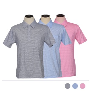 MTSS19047 소프트 잔줄 반팔 카라넥 티셔츠(핑크 95  105  블루 105싸이즈만재고있음)